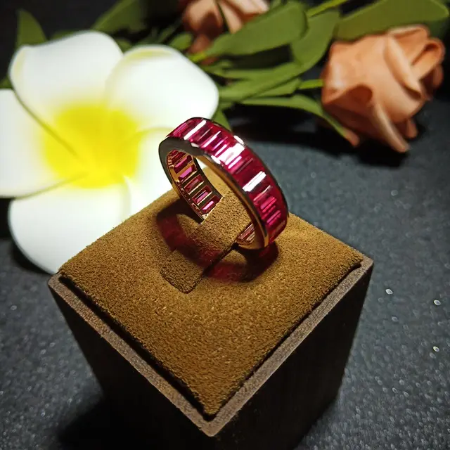 Драгоценный рубиновый браслет, кольцо ручной работы, 14 карат из твердого золота, багет, вырезанный из лаборатории, рубин, изящные украшения