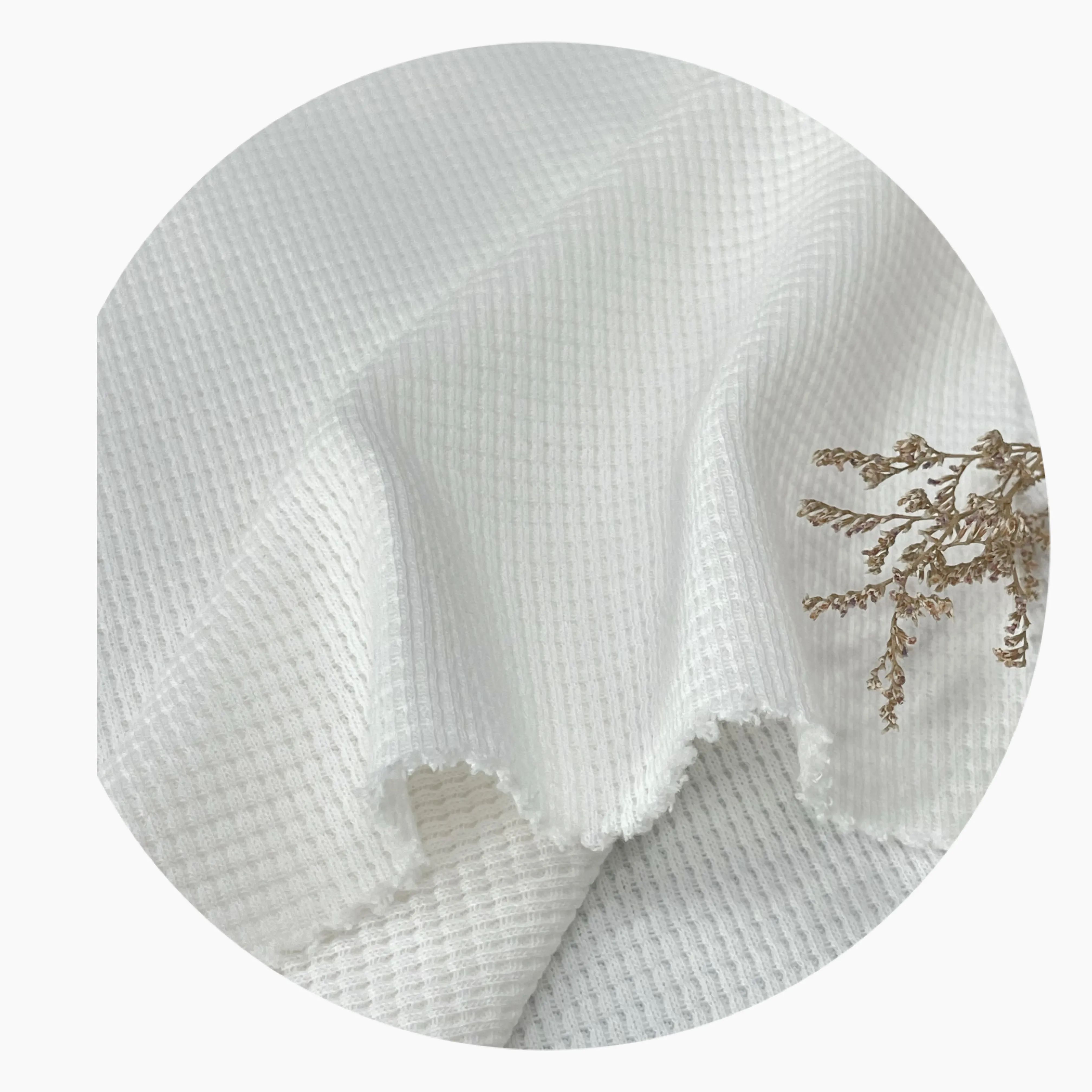 Custom soft cvc / tc 60/40 65/35 poly cotton dyed knit waffle fabric produce all'ingrosso diretto