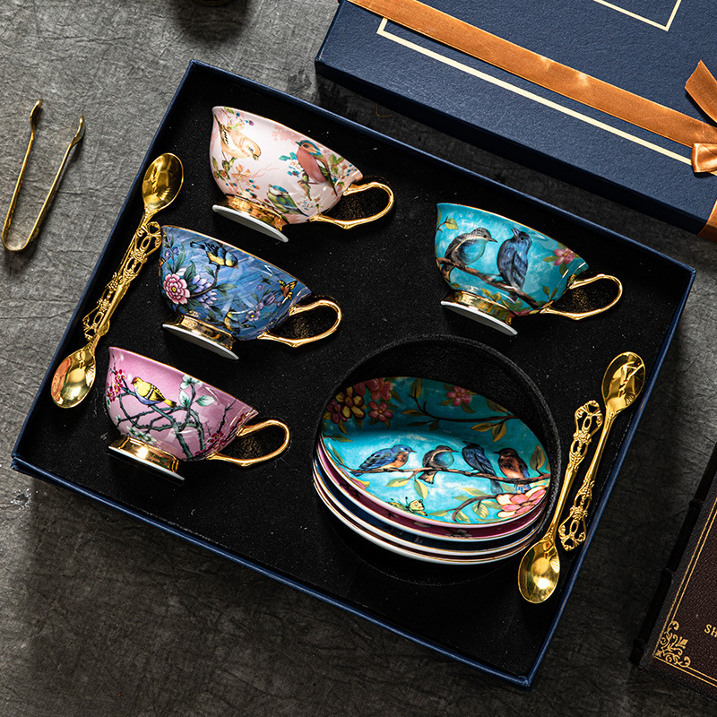 4 color flowers and birds gift box-2 blue 2 powder