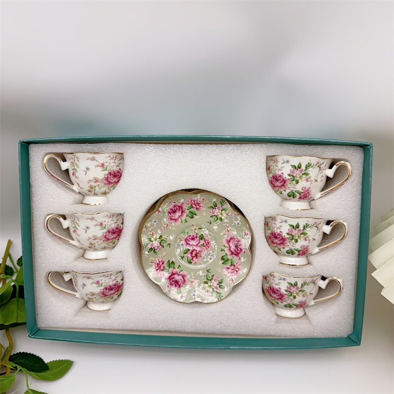 Lotus small cup gray plate-6 cups 6 plates
