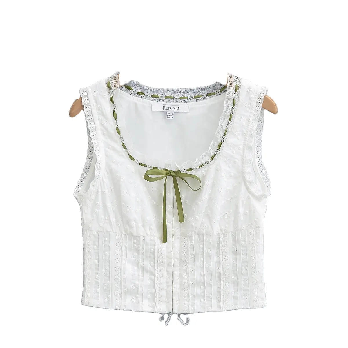 White color front lace up sleeveless lace casual fashion women crop tank top
