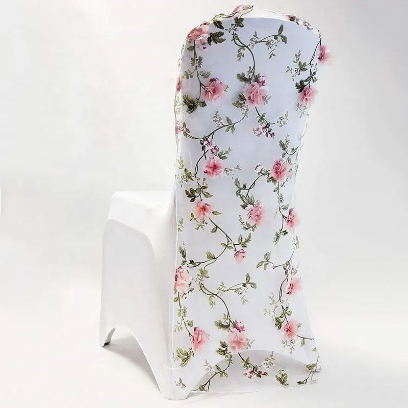 Capas para cadeiras de organza, capa para decoração de casamento com flores 3d