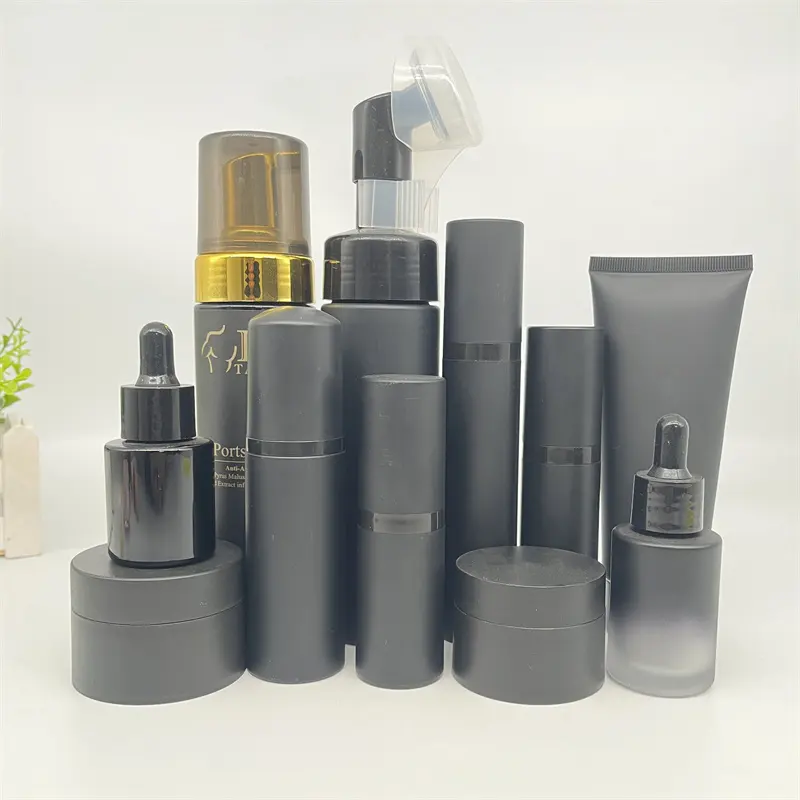 Nieuwe Zwarte Cosmetische Fles Foam Fles Lotion Container En Potten Set Huidverzorging Serum Flessen Set Voor Cosmetische Verpakking 30Ml 60
