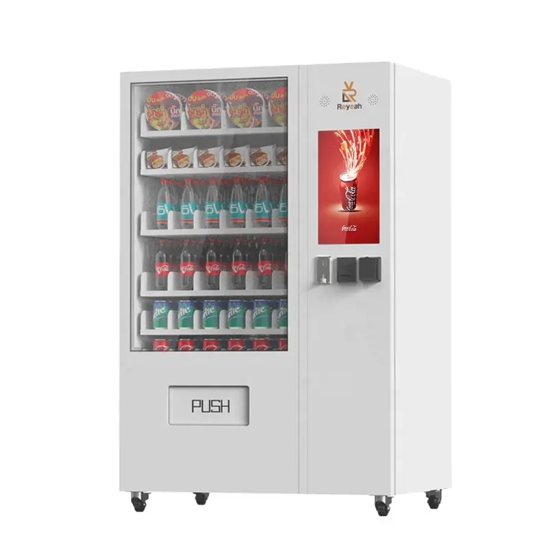 Tự động kết hợp siêu thị Máy bán hàng tự động thực phẩm và đồ uống với đầu đọc thẻ lạnh Màn hình cảm ứng máy bán hàng tự động