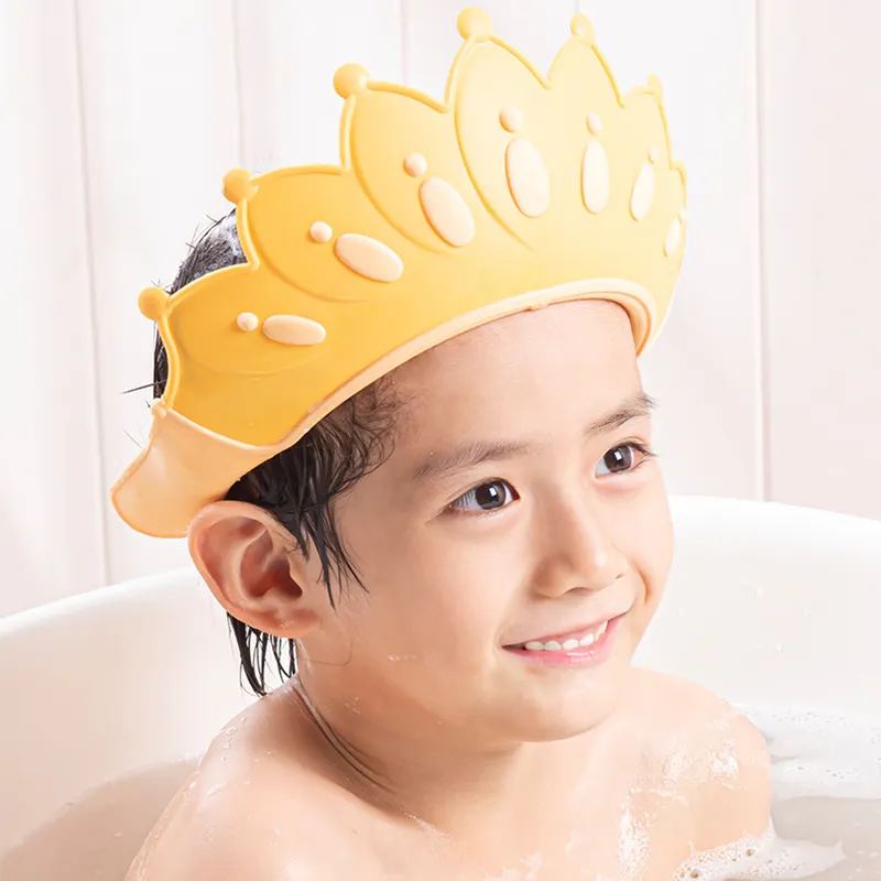Produk baru topi sampo mandi bayi mahkota silikon lingkungan topi mandi bening untuk anak-anak