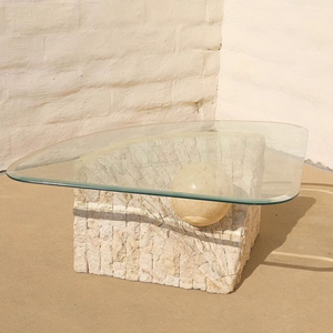 Sang Trọng Hiện Đại Tối Giản Đồ Nội Thất Nhà Fan Hình Tự Nhiên Travertine Cơ Sở Thủy Tinh Hàng Đầu Không Thường Xuyên Cà Phê/Bàn Ăn - Product Image 2