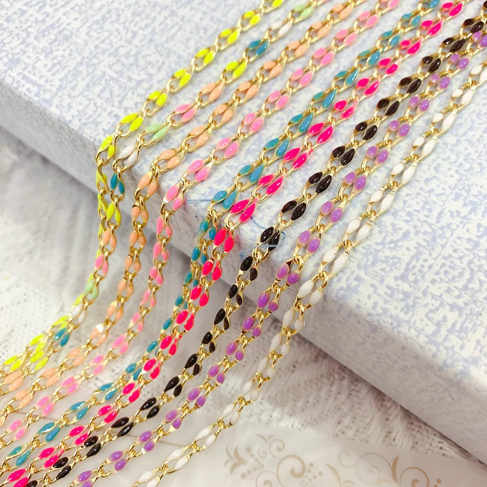 Cadena de eslabones coloridos de fábrica, Enaeml chapado en oro, para fabricación de pulseras y collares