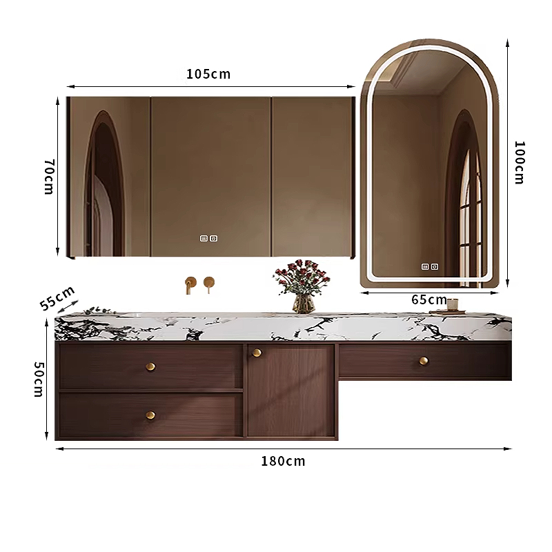 180cm main cabinet smart mirror cabinet-seamless stone basin