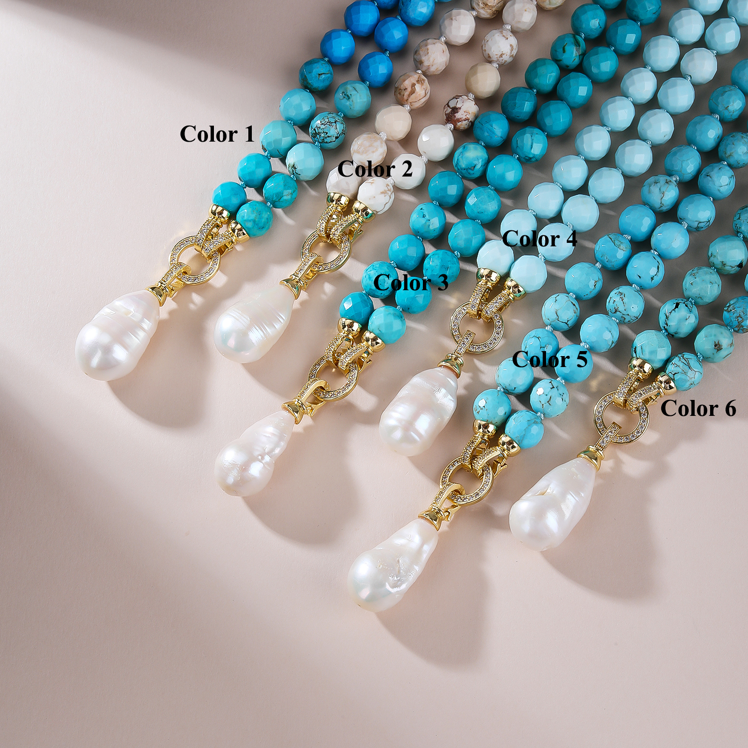 Collana di perle turchesi sfaccettate da 10 mm