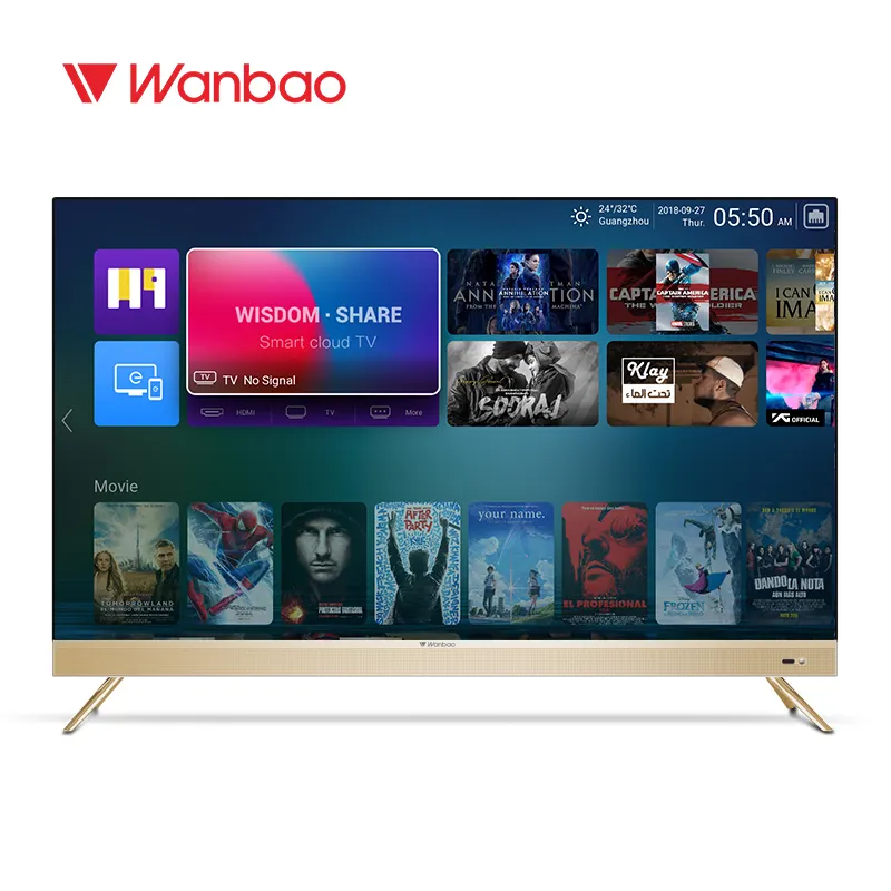 Wanbao Factory Full Screen Hifi Sound Bass Led Smart Tv 4K Ultra Hd 32 43 50 55 Inch Television Qled Tv