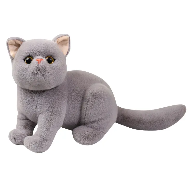 Peluche personalizzato realistico all'ingrosso farcito grigio bianco gatto bambola animale simpatico gatto peluche