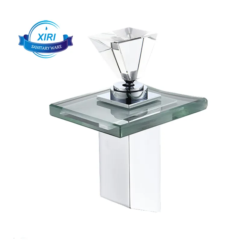 Transparenter Glas wasserfall Messing Wasserhahn LED-Beleuchtung Heiß-und Kalt misch wasserbecken Wasserhahn BF7259