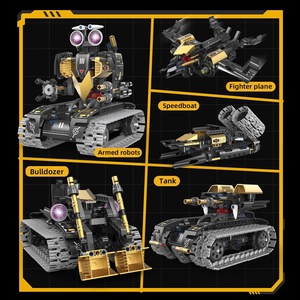 Modello di plastica per la programmazione di piccole particelle di automobili Robot militare con telecomando giocattolo educativo 5-in-1 - Product Image 2