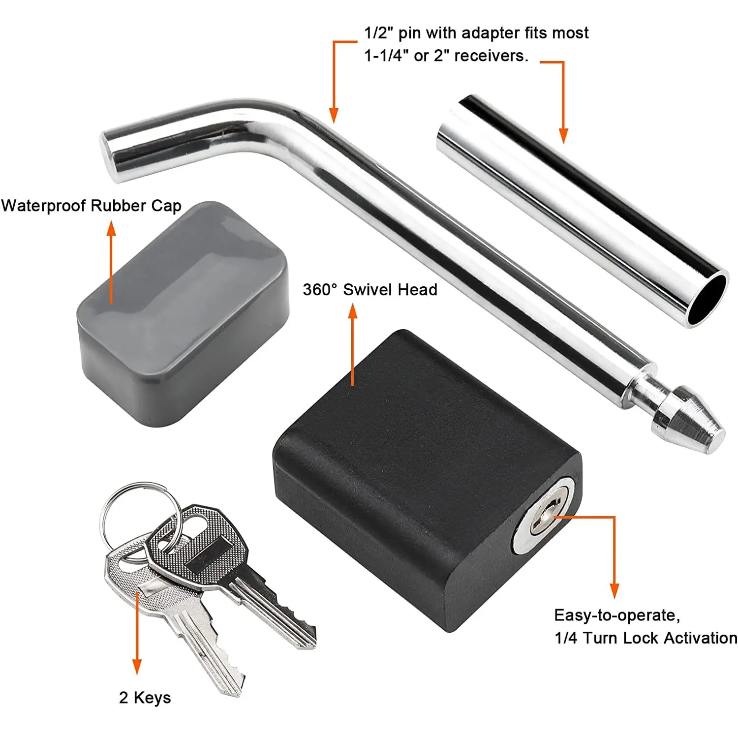 Gaya Gembok Disesuaikan Kunci Putar Penerima Kepala Kunci Halangan Trailer 1/2 dengan Adaptor 5/8 Inci