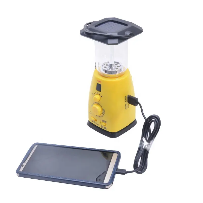 Solar Power Camping Charging Light Hand Crank Emergency FM Radio Lantern with Radio