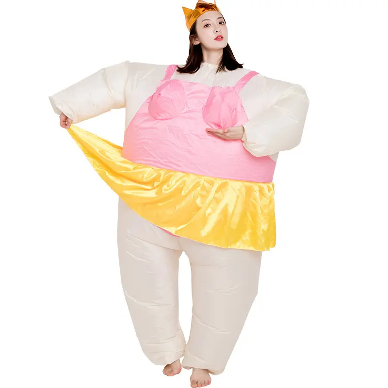 Fantasia de mascote unissex de poliéster de papelão personalizada, fantasia de bailarina inflável gorda engraçada para adultos, roupa inflável