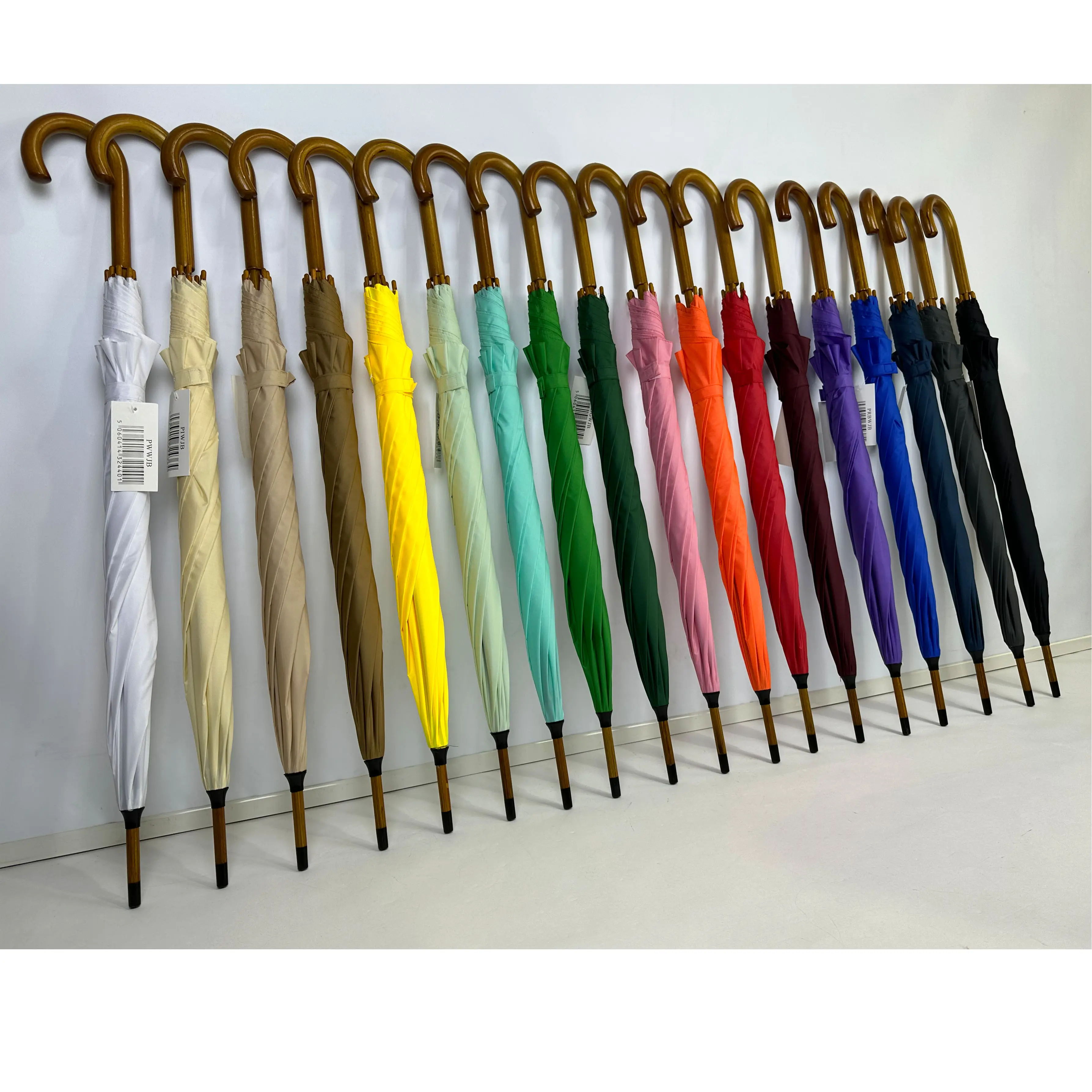 Paraguas de Golf con mango en J de madera, sombrilla de bastón clásico con protección UV a prueba de viento, diseño clásico promocional