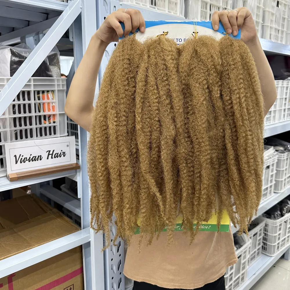 Venta al por mayor 18 pulgadas 4x MHALI trenza suave y esponjoso Meche afro rizado a granel 56 hebras pelo sintético Marley crochet Marley Twist meches