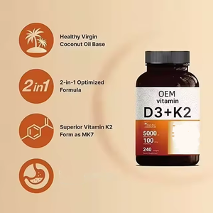 OEM Harga Terbaik <span class=keywords><strong>Vitamin</strong></span> D3 K2 MK7 Kekuatan Ganda dalam Kapsul Softgel dengan Minyak Kelapa Murni - Product Image 2