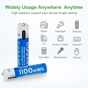 Ba một pin USB Type-C phí 1100mwh công suất cao hơn 1000 chu kỳ 1.5V lithium có thể sạc lại <span class=keywords><strong>AAA</strong></span> pin - Product Image 2