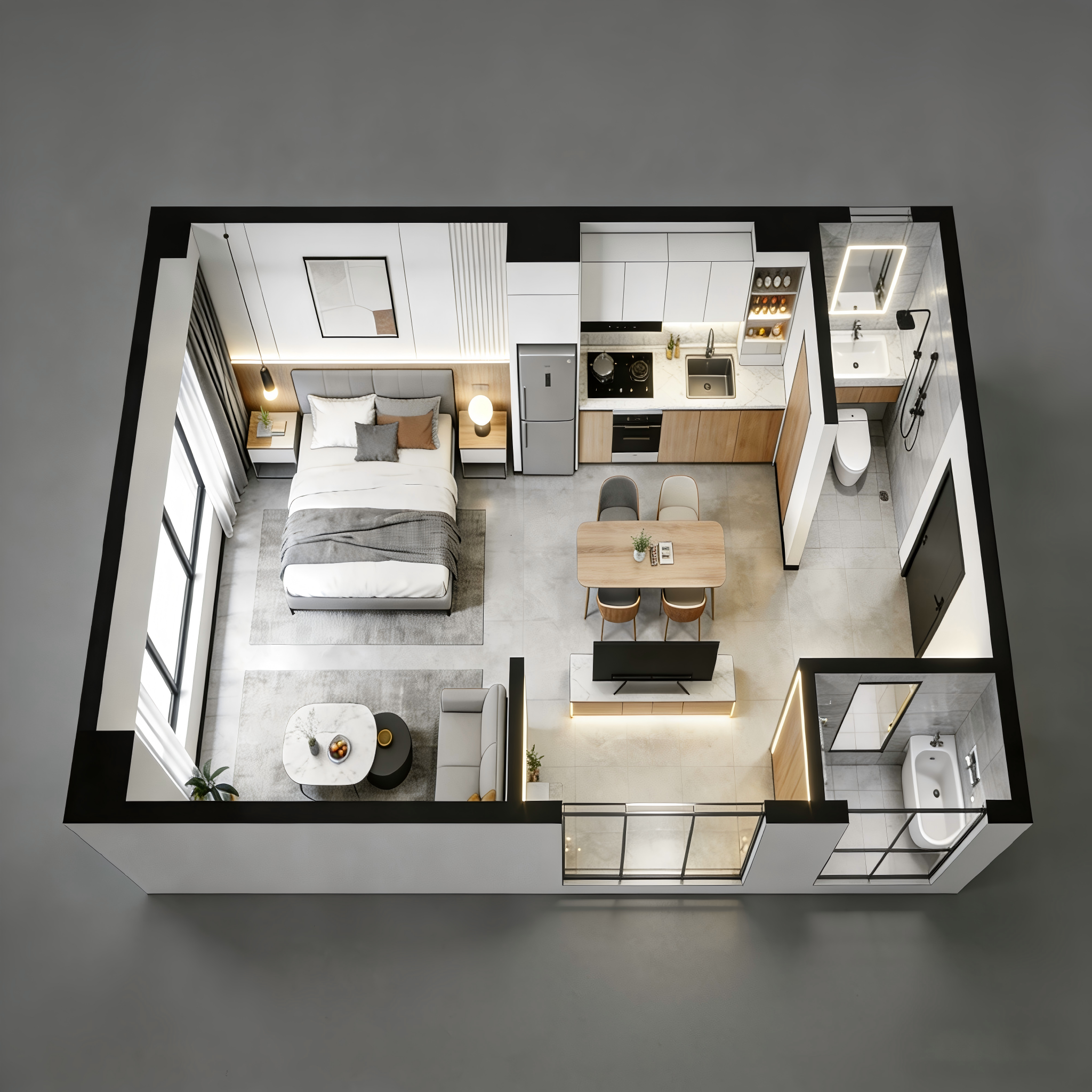 Blanc Un chambre et un salon