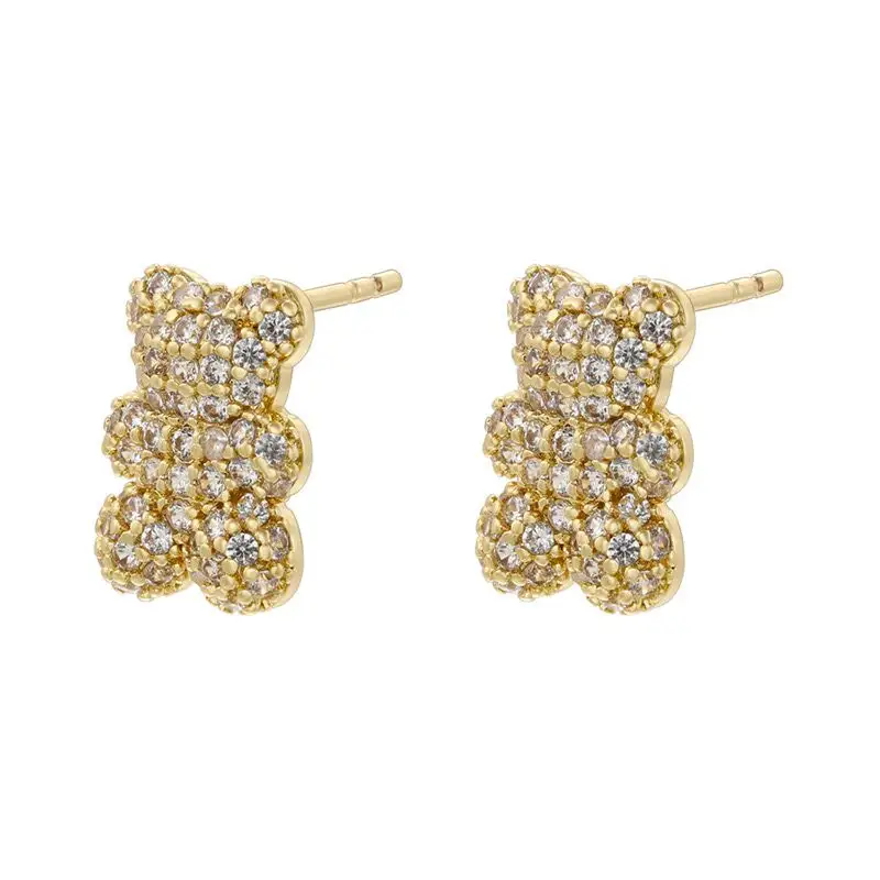 EYIKA Brass Earrings Trend Bear Cubic Zirconia Earring CZ Stud Earrings For Girl Women Jewelry