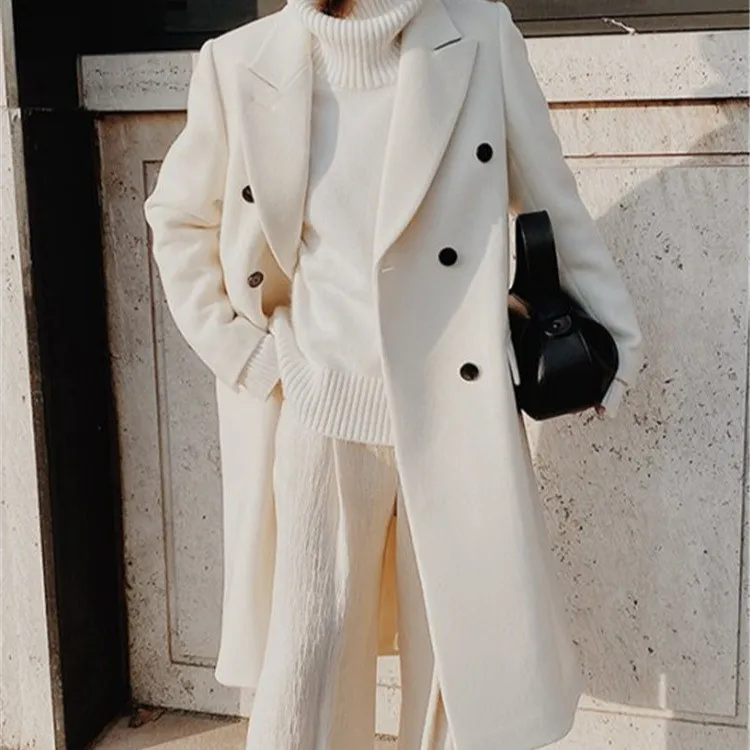 Senhoras inverno na moda cor sólida jaquetas longas casuais plus size midi cardigans botões terno Moda Blazer De Lã Casacos para as mulheres