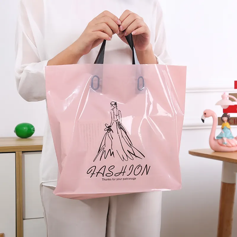 Personnalisé poly sac souple boucle poignées LDPE/HDPE Shopping sac en plastique transparent pour l'emballage de vêtements