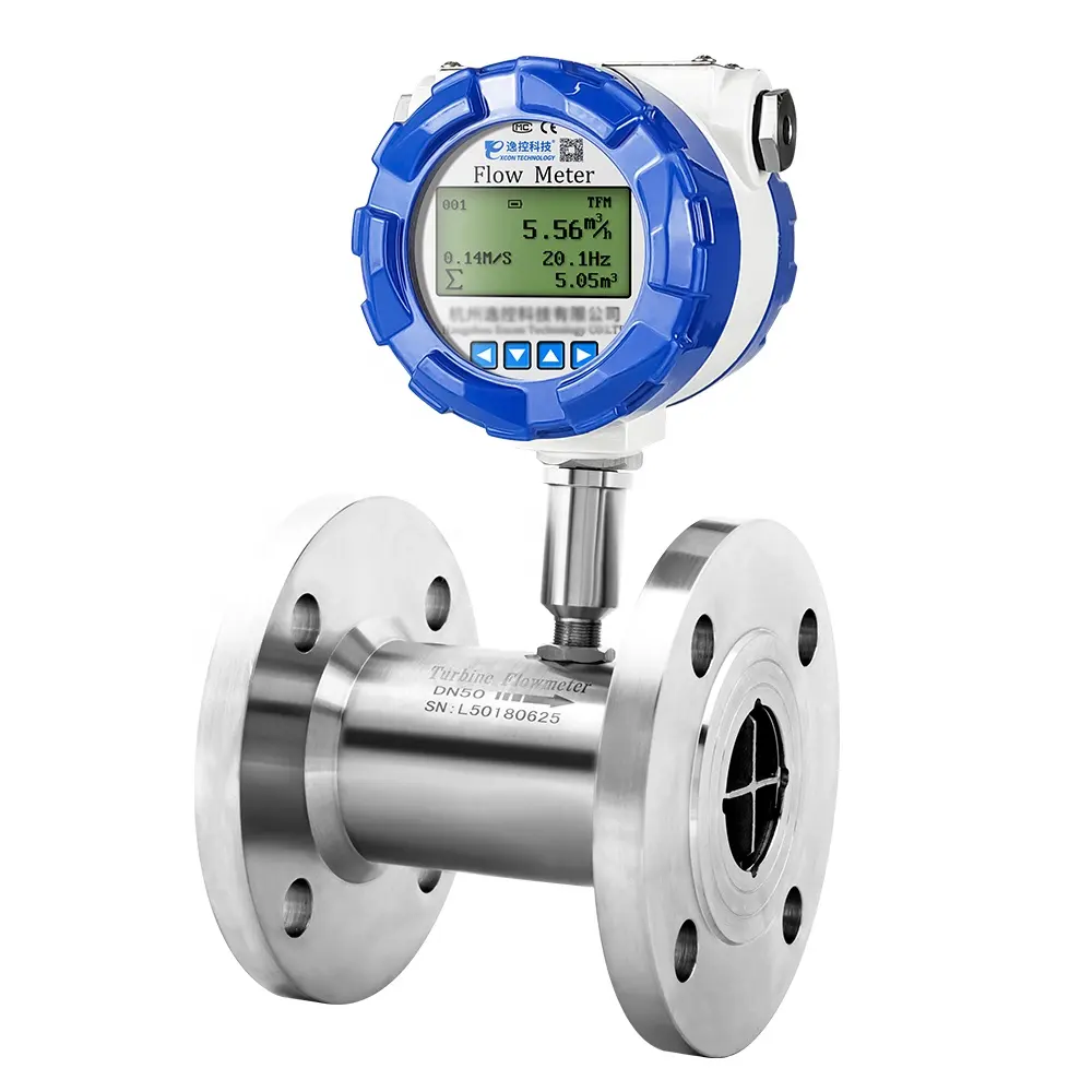 Flens Flow Meter dengan Turbin 304 Baja Tahan Karat untuk Keluaran Air/Minyak/Bahan Bakar/Diesel/Metil Alkohol/Cairan Bersih 4-20mA