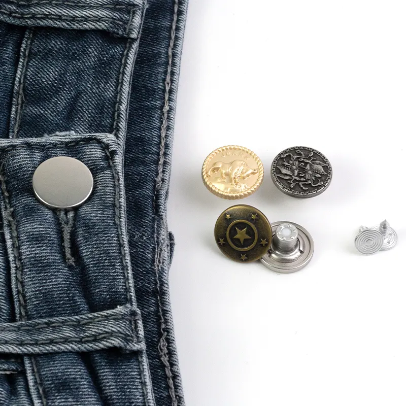 Botão de logotipo personalizado de metal, botão de metal de cobre de bronze para calça jeans