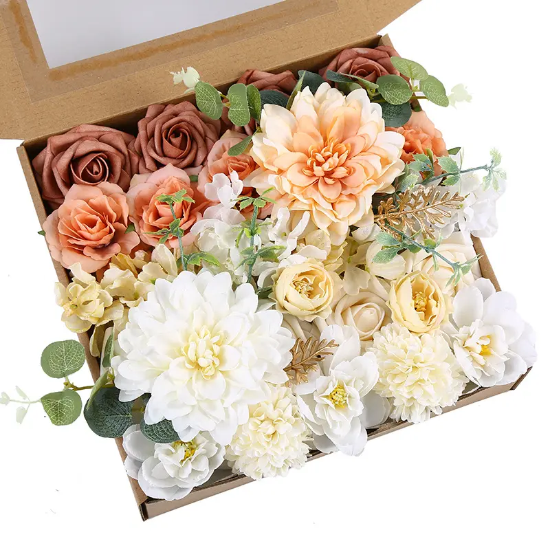 Dahlia conjunto de flores artificiais de casamento, caixa de combinação para festa de chá de bebê decorações de casa