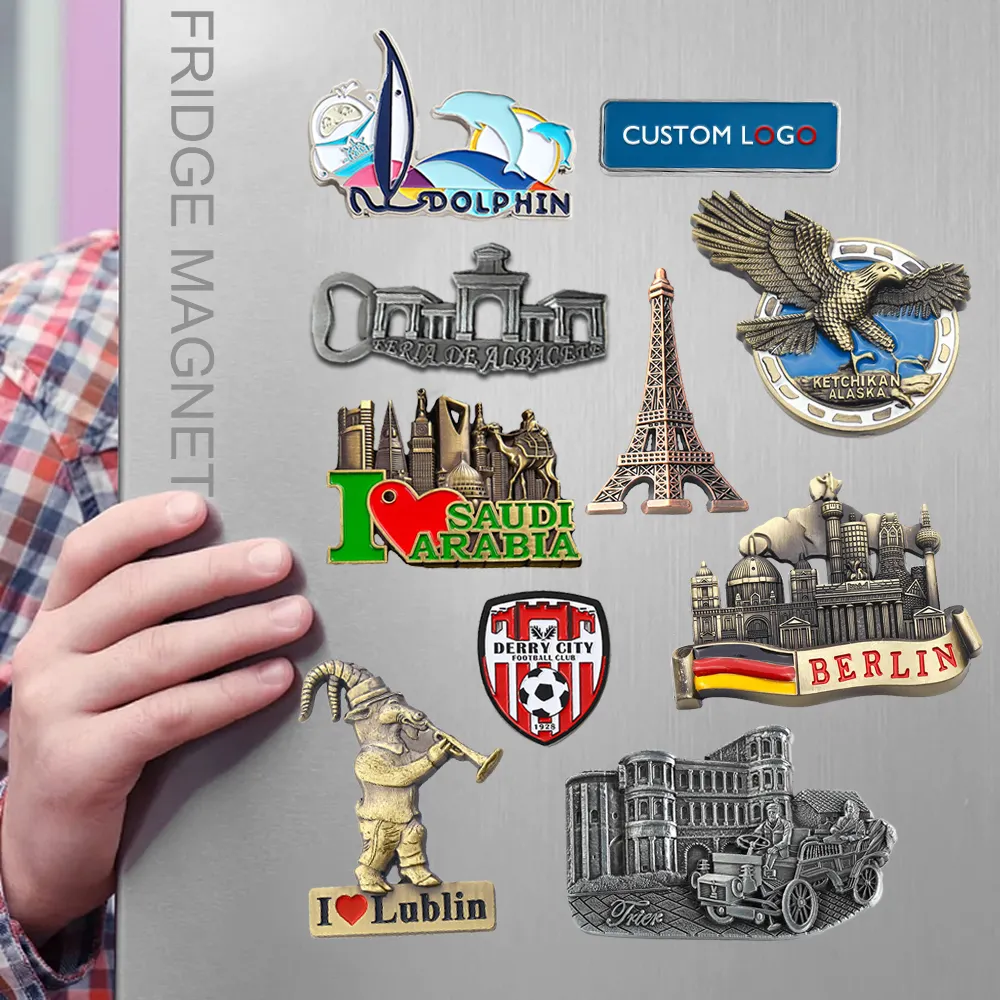 Produttore metallo in lega di zinco Die Cut 3D città turismo Souvenir Logo personalizzato magneti frigo paesi magnete frigorifero
