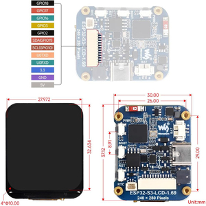 Waves hare ESP32-S3 1,69-Zoll-IPS-Touchscreen-Entwicklungsplatine 240x280 ST7789V2 SPI-LCD-Anzeige modul für ESP-IDF/Arduino-IDE - Product Image 5