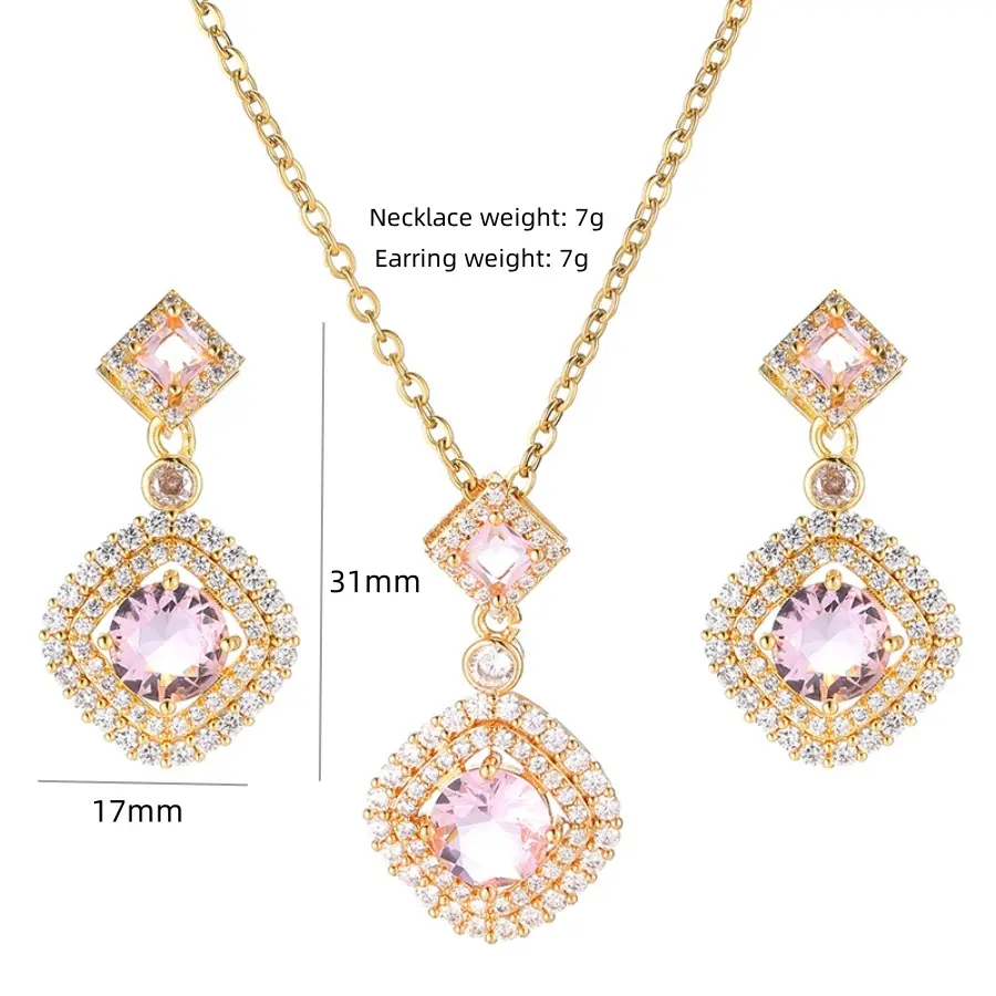 Fashion new girl gift stainless steel plated 18K real gold set full diamond necklace earrings jewelry set for women