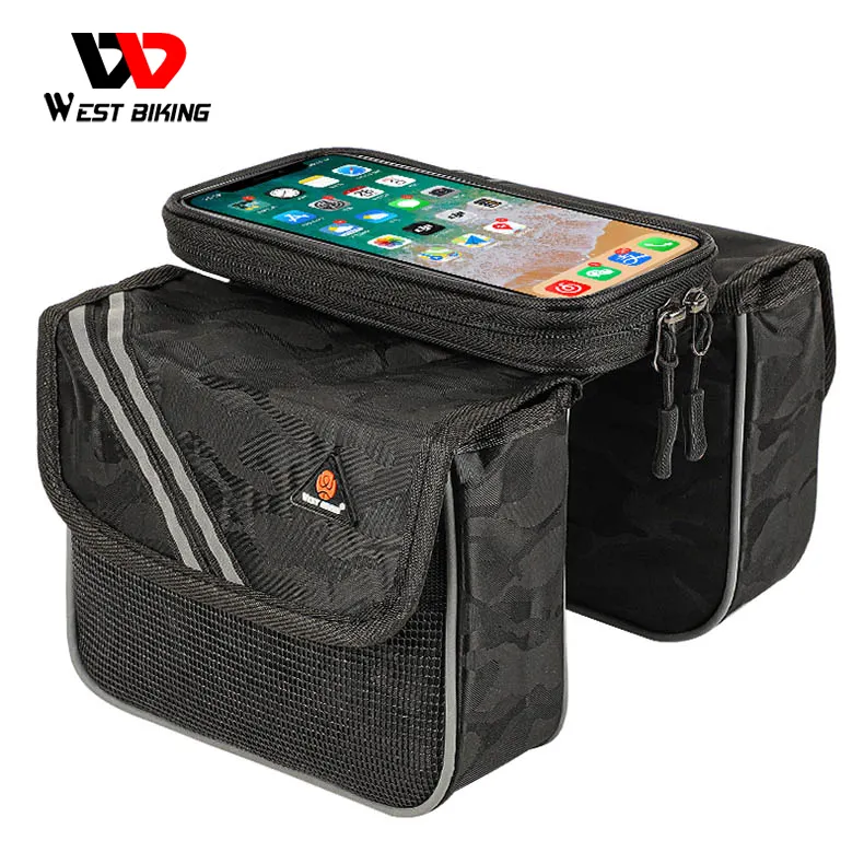 Sac de vélo à Double pochette pour cadre avant, sacoche de vélo, porte-téléphone à écran tactile, accessoires de bicyclette, nouvelle collection 2020