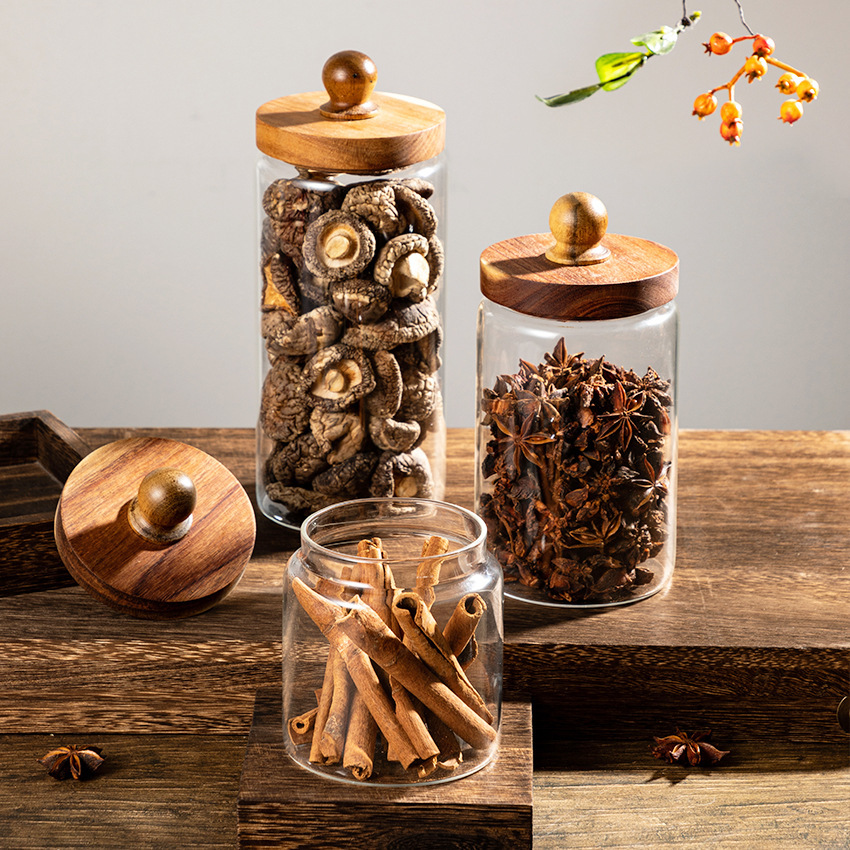 3pcs/pack Storage jar high borosilicate glass food jar with wood lid glasses jar