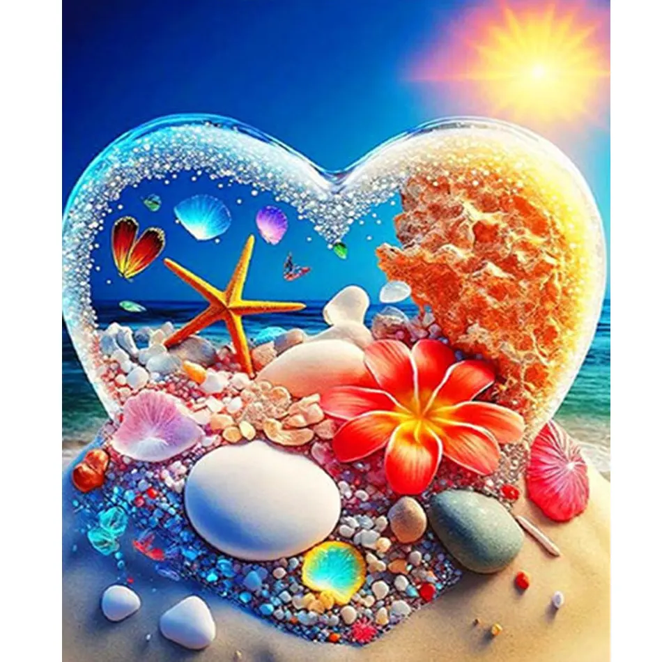 Pittura fai da te con i numeri per adulti kit Heart Shell Beach Landscape Picture con numeri pittura acrilica e pennelli per fai da te