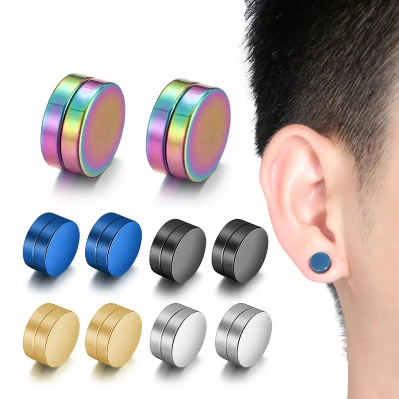 Moda 1PC orecchini rotondi in acciaio al titanio 5 colori senza Piercing orecchini magnetici per uomo donna