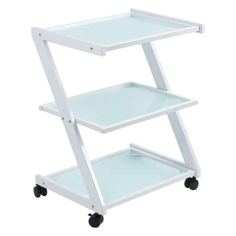 Carrito de herramientas para muebles de salón de belleza facial, carrito móvil con marco de pintura de vidrio templado para spa