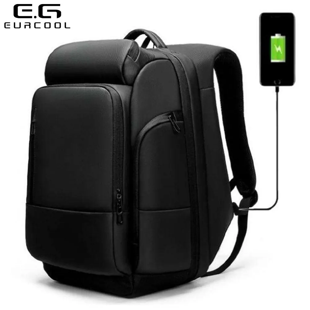 Tas punggung laptop multifungsi pria, ransel port pengisian Usb 17 inci kapasitas besar