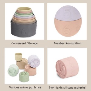 KSF Educational Shower Toys Nesting Cups Learning <strong>Pattern</strong> Silicone Teething Soft <strong>Building</strong> <strong>Blocks</strong> for Baby Children Toys - Product Image 5