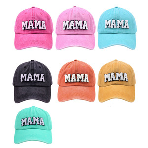 ママミニシェニールパッチハット刺Embroideryコットンディストレストワッシュドキッズアダルトベースボールハット