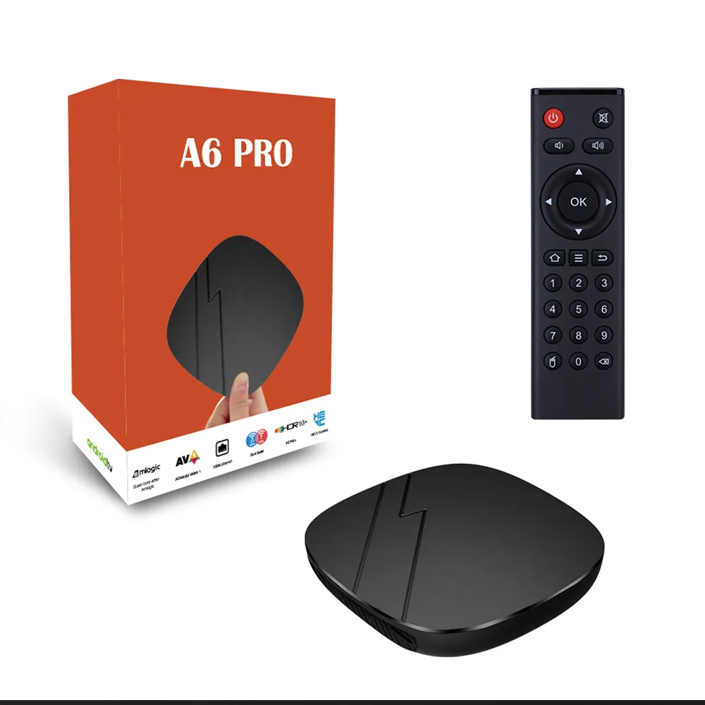 Mejor venta TV box A6 Pro 2GB 16GB Amlogic S905W2 ATV certificado TV box 4K Android TV box con control remoto por voz