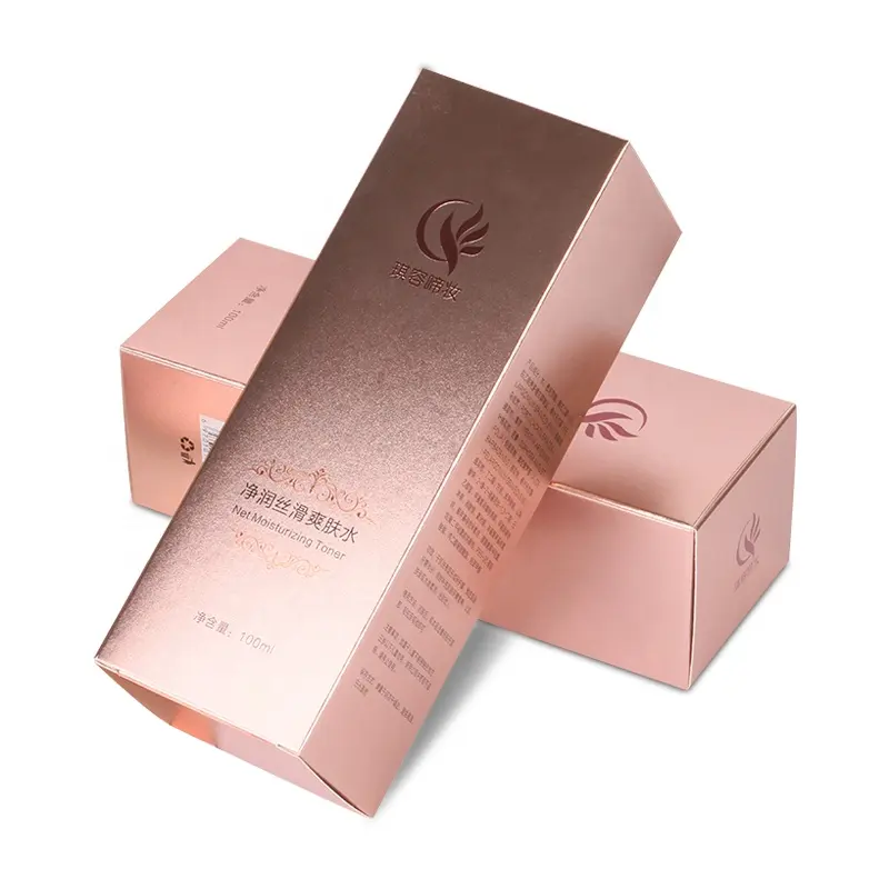 Bottiglie personalizzate per la cura della pelle da 100ml scatole di cosmetici per l'imballaggio di carta in oro rosa di lusso per lozione set per la cura della pelle scatola per imballaggio