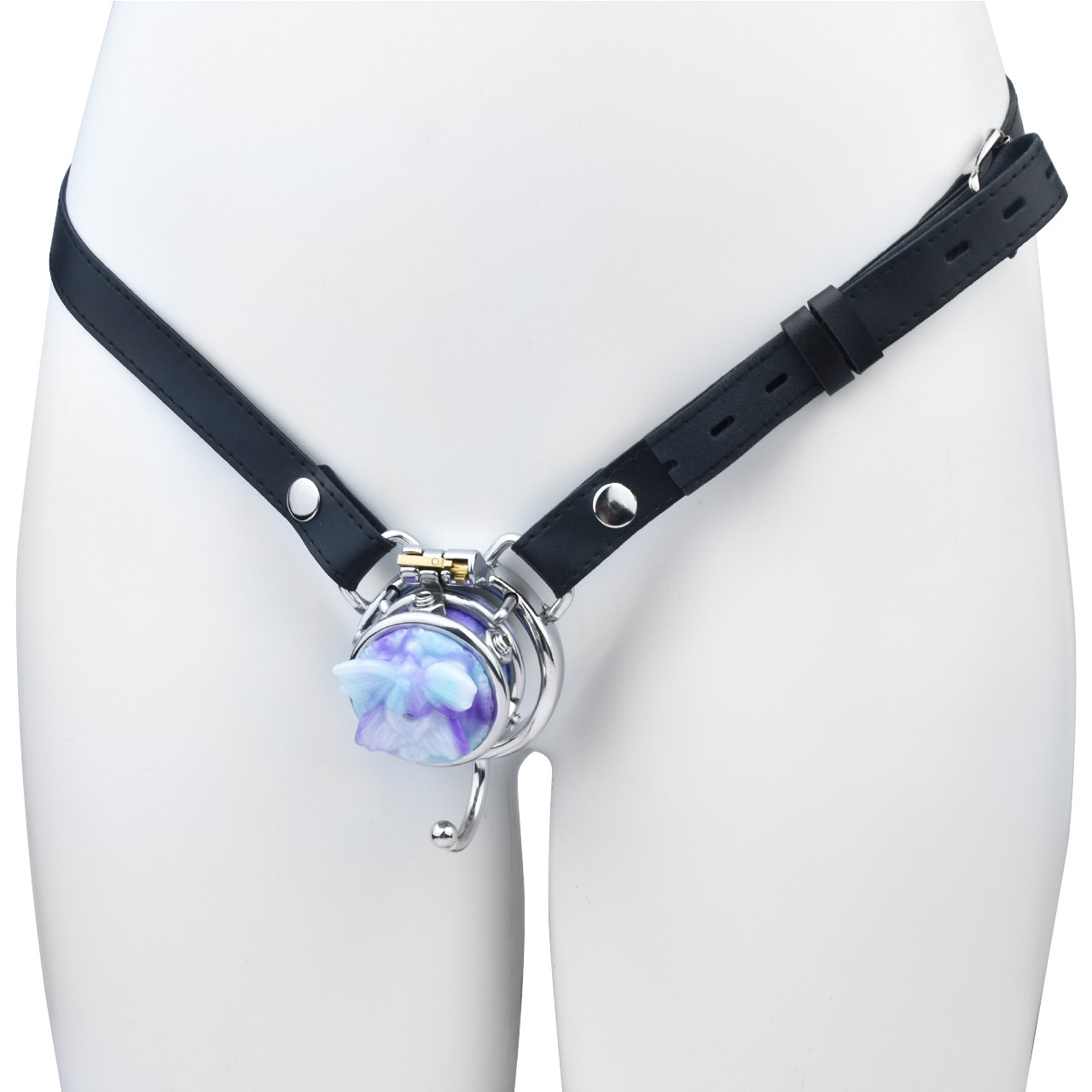 belt +curved ring cage with hook+blue butterfly