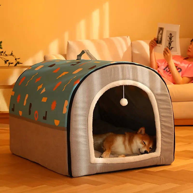فاخر شبه مغلق للشتاء دافئ عش الكلب القط قابل للفصل قابل للغسل خيمة القط الكلب كيس النوم النوم العميق بيت الحيوانات الأليفة