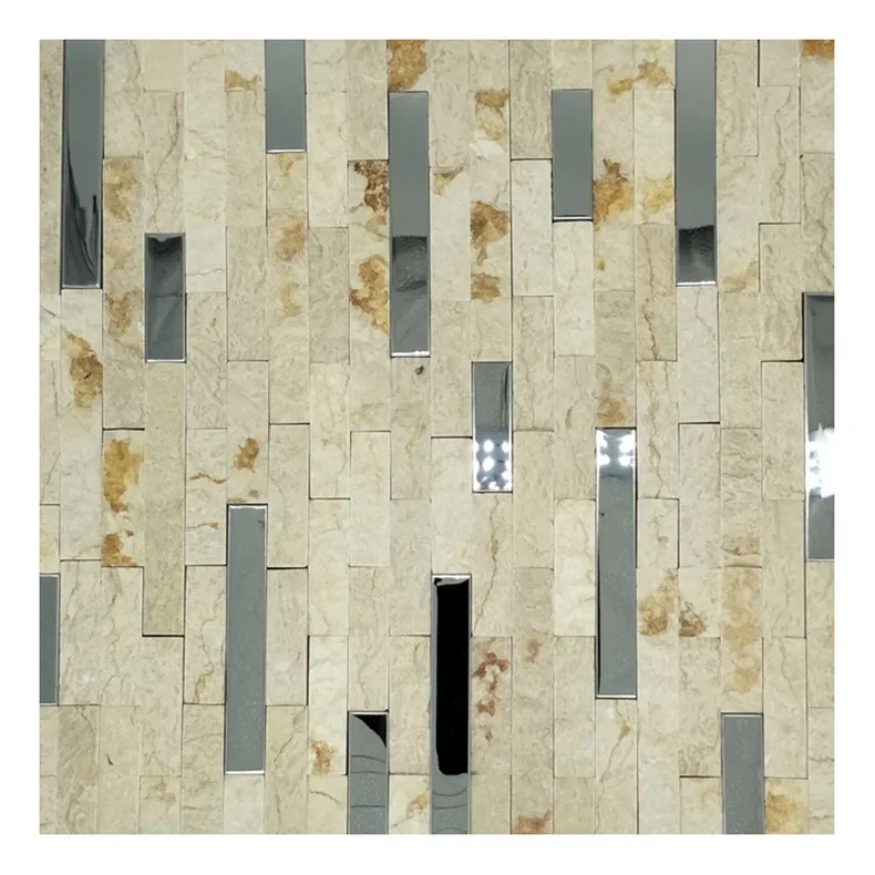 ZF Natural stone mosaic tile mixed stainless steel mosaic tile pattern backing mesh sheets wall mosaic for sale