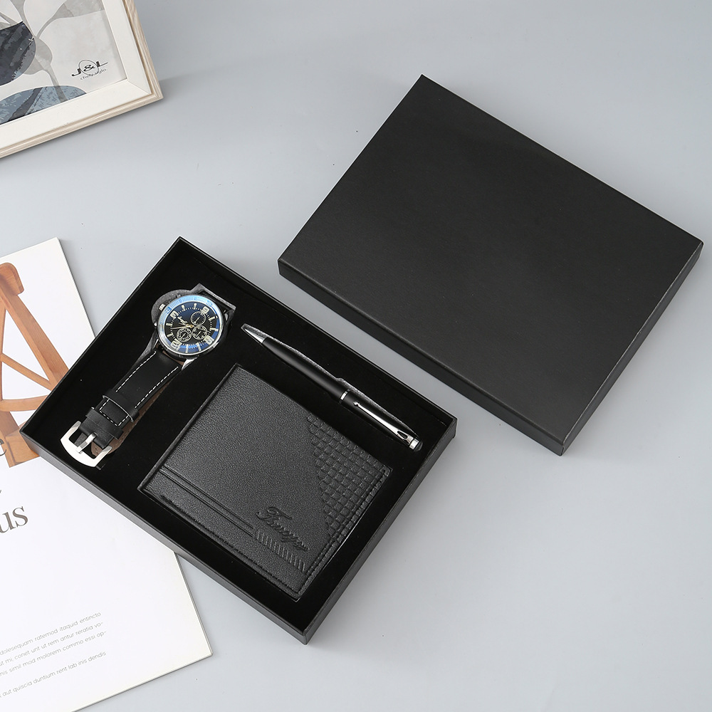 Black 3-Piece Set (Watch + wallet + pen)