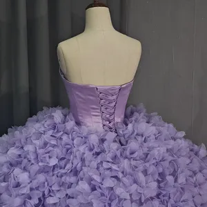 סגול צ 'אררו quinceanera שמלות שמלות תחרת כדור תחרת סטרפלס סטרפלס בית המשפט רכבת מגרש מקסיקני