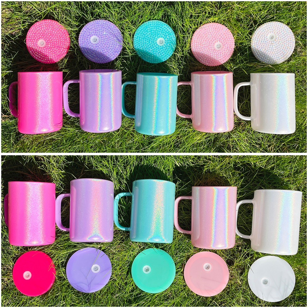 BPAフリーホログラフィックシマーグリッター17オンスカラー昇華可能ガラスコーヒーマグ、UV DTFラップ用PP蓋付きカスタマイズギフト用 - Product Image 3